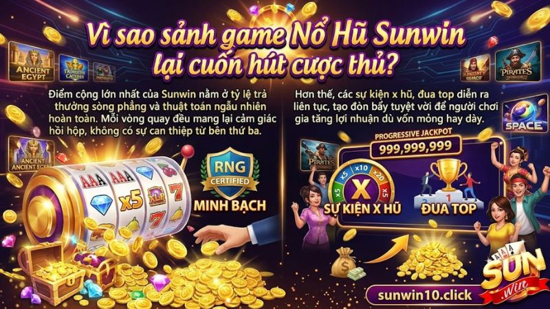 Giao diện nổ hũ Sunwin với tone màu đỏ đen quyền lực và viền sáng nổi bật