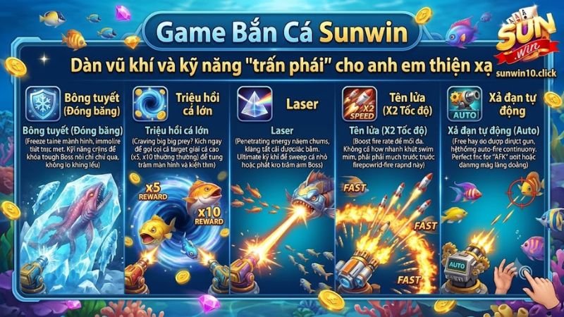 Hệ thống kỹ năng và vũ khí săn cá đặc biệt trong Sunwin