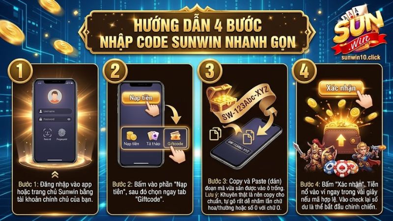 Hướng dẫn chi tiết các bước nhập mã Giftcode Sunwin