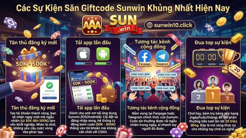 Tổng hợp các sự kiện tặng Giftcode Sunwin mới nhất cho tân thủ