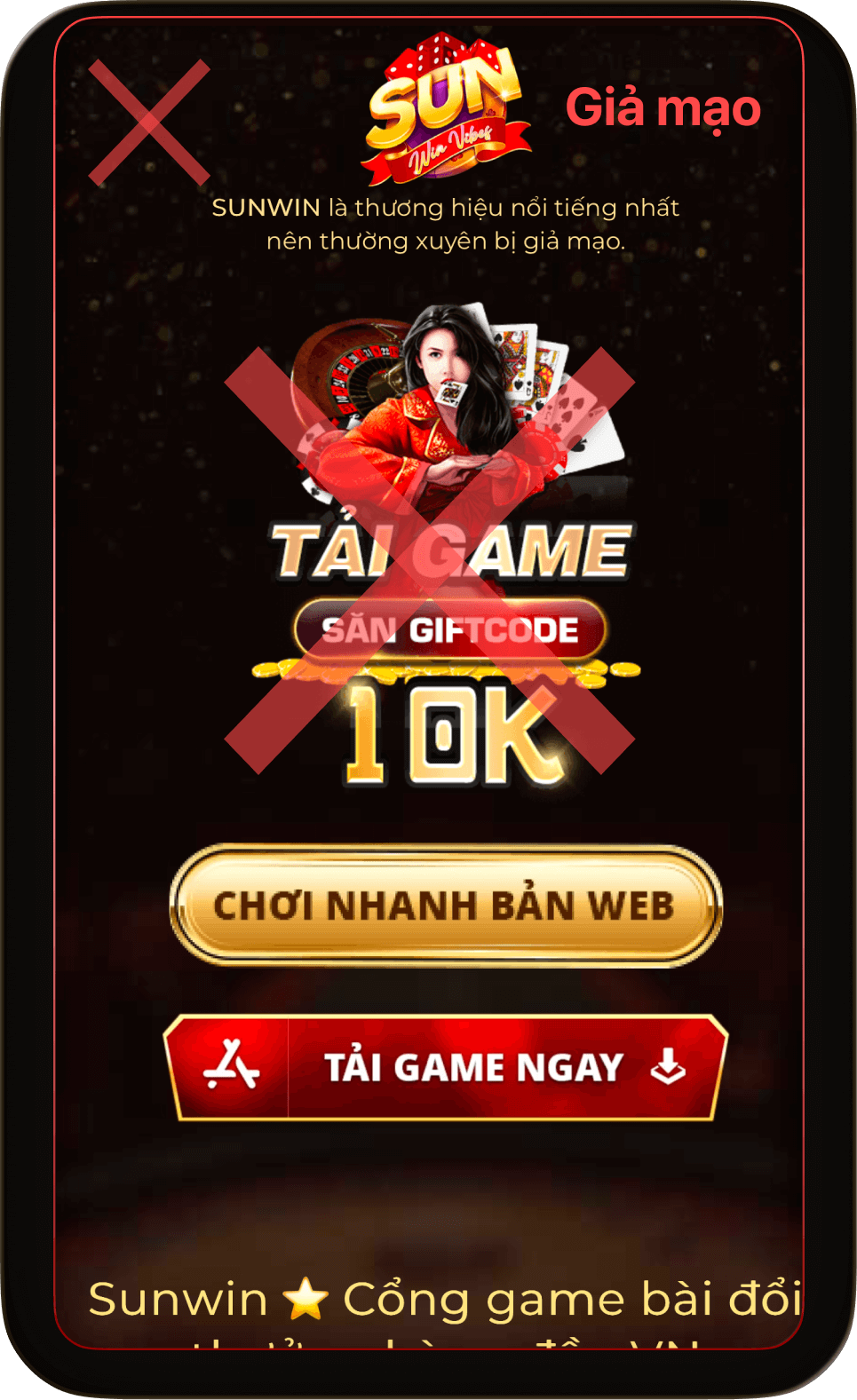 Cảnh báo giả mạo Sunwin